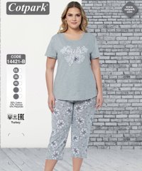 Жіноча піжама великих розмірів бриджі та футболка Cotpark art.14421 14421-b фото