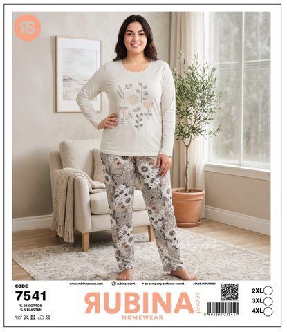 Жіноча піжама батал футболка довгий рукав та штани TM Rubina art 7541 7541 фото