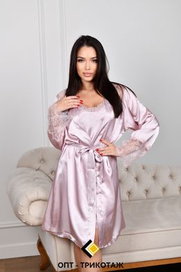 Комплект халат та нічна сорочка атлас колір пудра 2012-3 фото
