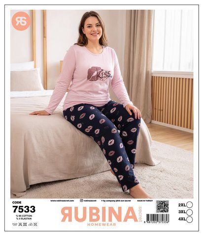 Жіноча піжама батал футболка довгий рукав та штани TM Rubina art 7543 7543 фото