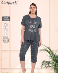 Жіноча піжама бриджі та футболка великих розмірів Cotpark art 14433-B