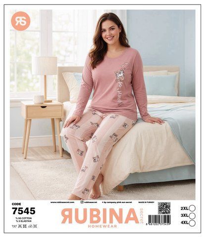 Жіноча піжама батал футболка довгий рукав та штани TM Rubina art 7545 7545 фото