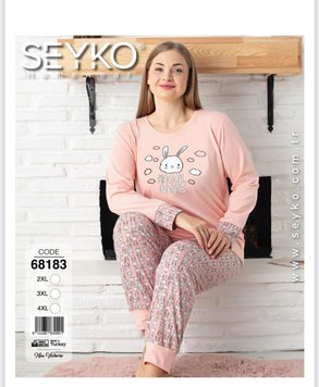 Жіноча піжама батал футболка з довгим рукавом та штани Seyko art. 68183 68183 фото