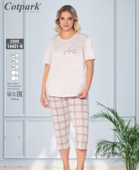 Жіноча піжама великих розмірів бриджі та футболка Cotpark art.14431 14431-b фото