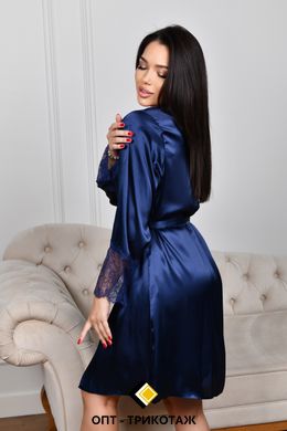 Комплект халат та нічна сорочка атлас синій колір 2012 фото