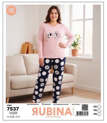 Жіноча піжама батал футболка довгий рукав та штани TM Rubina art 7537 7537 фото