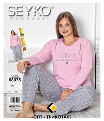 Жіноча піжама батал футболка з довгим рукавом та штани Seyko art. 68075 68075 фото