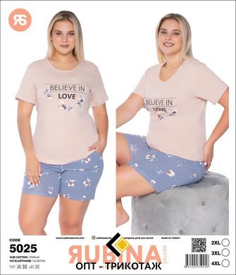 Жіноча піжама великих розмірів шорти та футболка Rubina Secret Туреччина art.5025 5025 фото