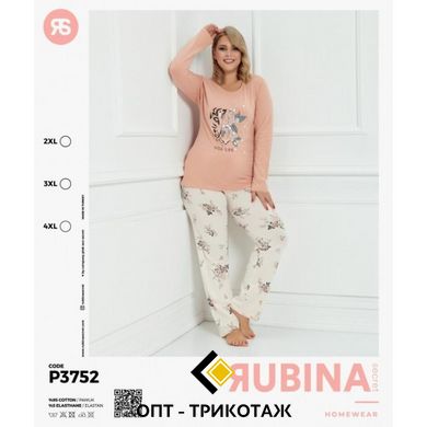 Жіноча піжама великих розмірів футболка з довгим рукавом та штани TM Rubina art. P3752 РЗ752 фото