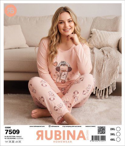Жіноча піжама батал футболка довгий рукав та штани TM Rubina art 7509 7509 фото