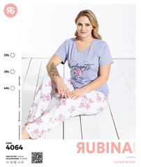 Жіноча піжама бавовна футболка і штани TM Rubina art. 4064 оптом, 2XL. 3XL. 4XL