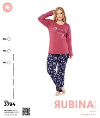 Жіноча піжама батал футболка довгий рукав та штани TM Rubina art. 3794 оптом, 2XL. 3XL. 4XL